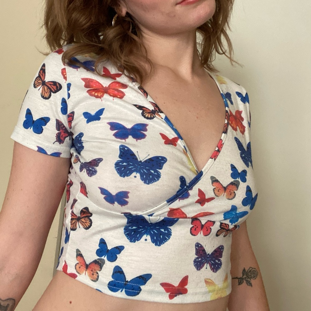 Butterfly print crop top
